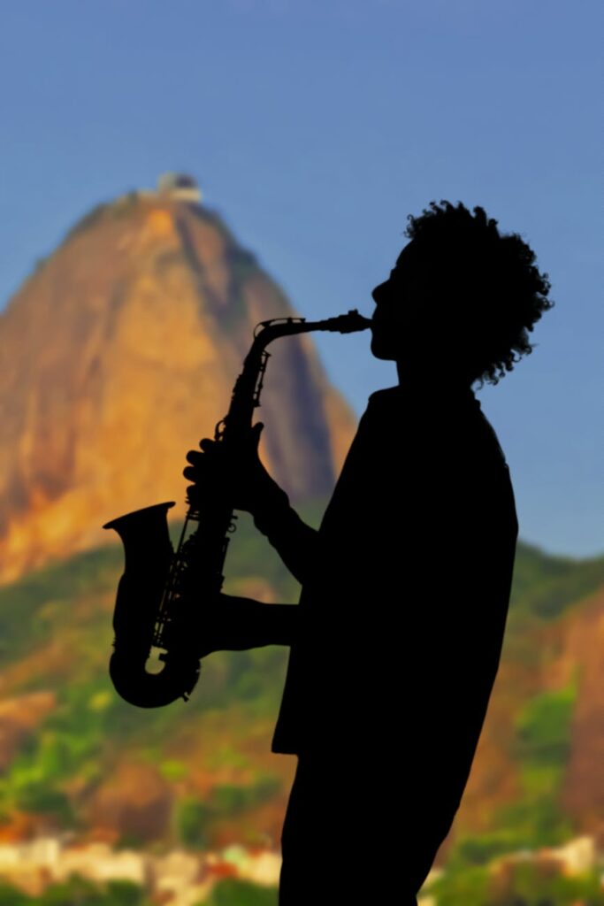 silhouette of man with saxophone