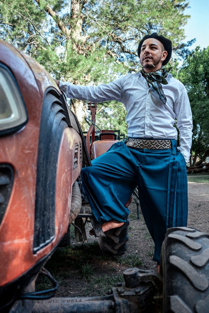 traditional argentine gaucho by tractor in chascomus